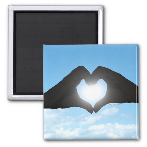 Hands in Heart Shape Silhouette on Blue Sky Magnet
