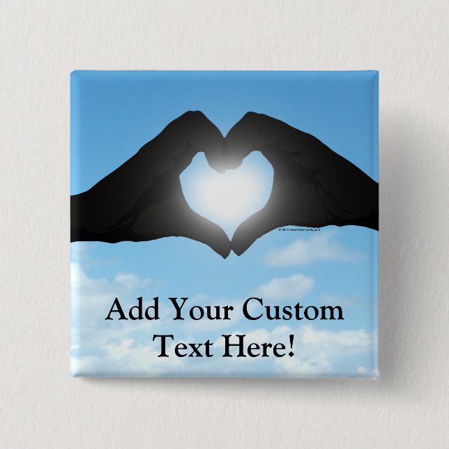 Hands in Heart Shape Silhouette on Blue Sky Pinback Button (Front)