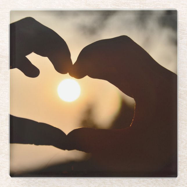 Hands Making Heart Sunset - Coaster (Front)
