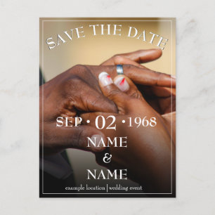 Hands of a colored wedding couple pin on ring holi holiday postcard