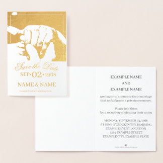 Hands of a Colored Wedding Couple with Ring Foil Card