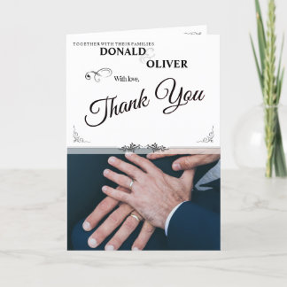 Hands of a Gay Wedding Couple with Rings Announcement