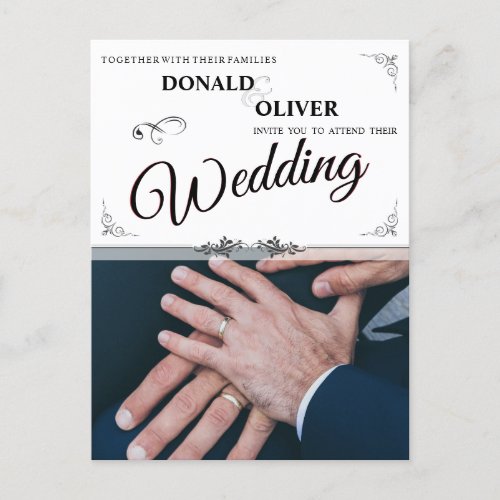 Hands of a Gay Wedding Couple with Rings Announcement Postcard