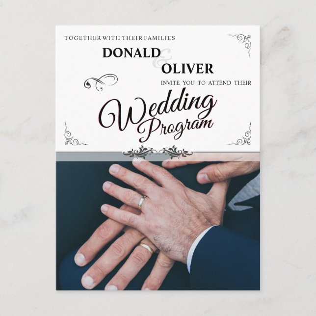 Hands of a Gay Wedding Couple with Rings Enclosure Card (Front)