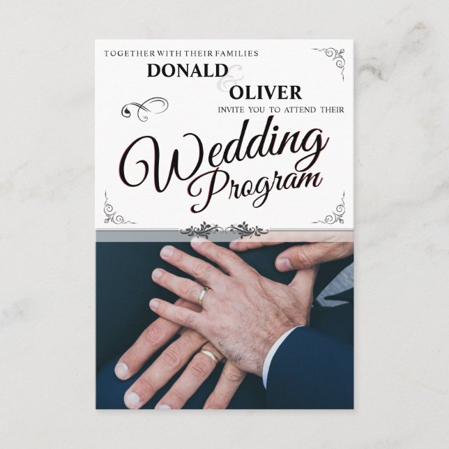 Hands of a Gay Wedding Couple with Rings Enclosure Card (Front)