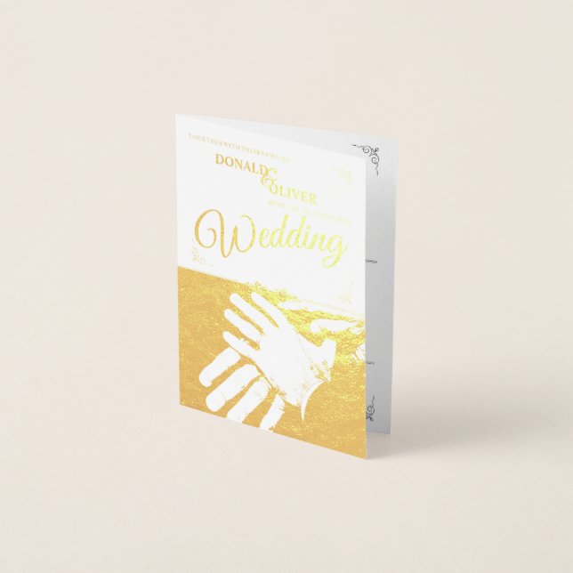 Hands of a Gay Wedding Couple with Rings Foil Card (Front)