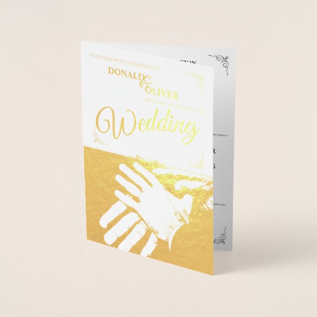 Hands of a Gay Wedding Couple with Rings Foil Card (Front)