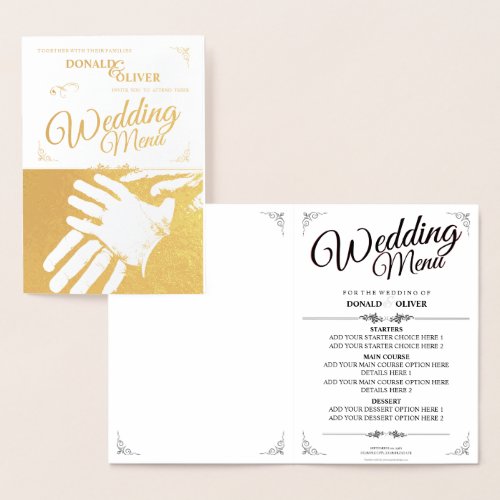 Hands of a Gay Wedding Couple with Rings Foil Card