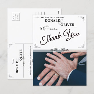 Hands of a Gay Wedding Couple with Rings Holiday Postcard