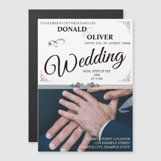 Hands of a Gay Wedding Couple with Rings Magnetic Invitation