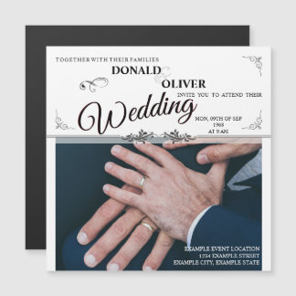 Hands of a Gay Wedding Couple with Rings Magnetic Invitation
