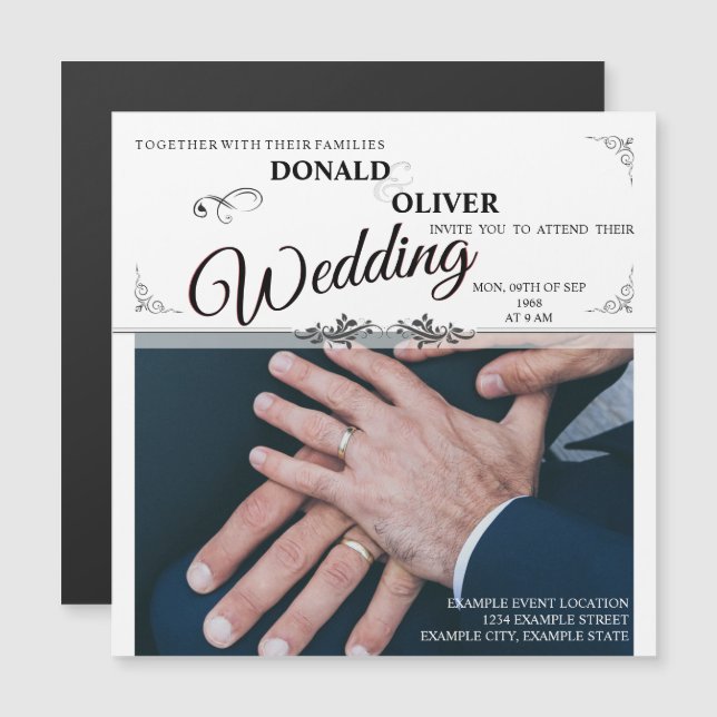 Hands of a Gay Wedding Couple with Rings Magnetic Invitation (Front/Back)