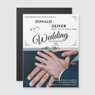 Hands of a Gay Wedding Couple with Rings Magnetic Invitation