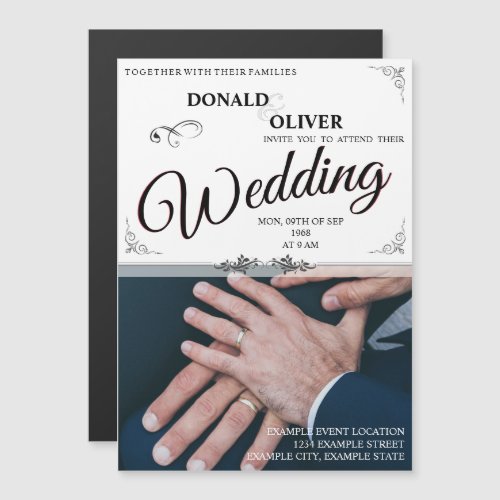 Hands of a Gay Wedding Couple with Rings Magnetic Invitation