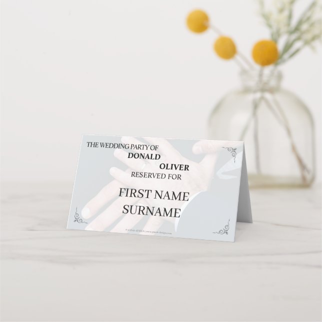 Hands of a Gay Wedding Couple with Rings Place Card (Front)