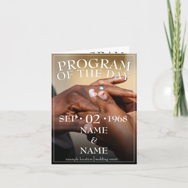 Hands of a wedding couple with a ring announcement (Front)