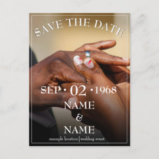 Hands of a wedding couple with a ring postcard