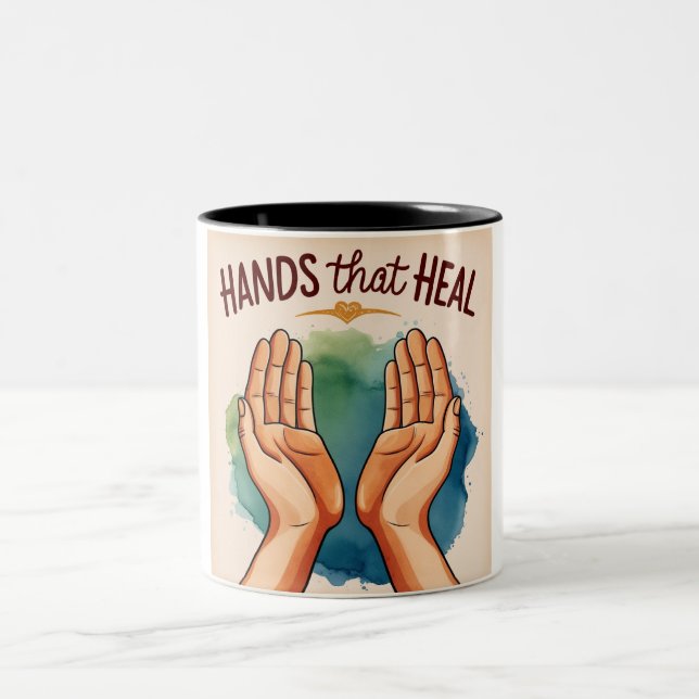 Hands of Compassion: Unique Ceramic Mug (Center)
