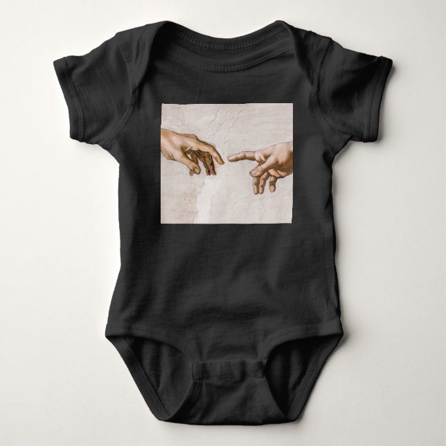 Hands of God the Father and Adam by Michelangelo Baby Bodysuit (Front)