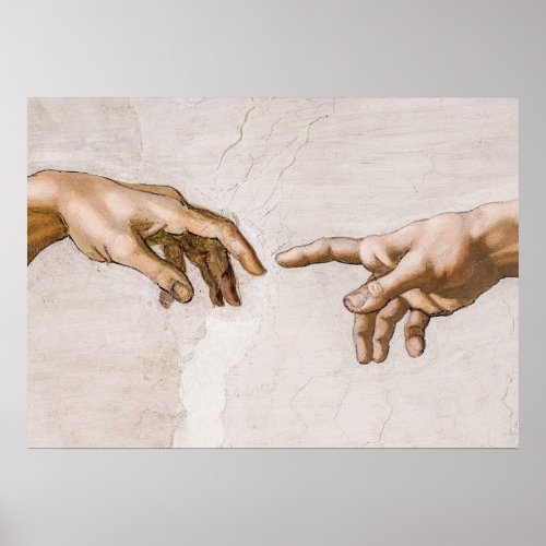 Hands of God the Father and Adam by Michelangelo Poster
