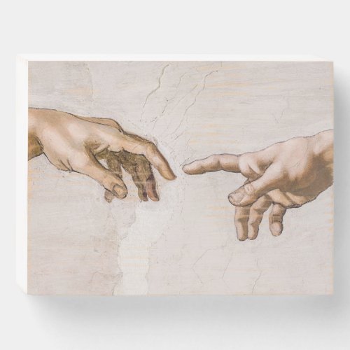 Hands of God the Father and Adam by Michelangelo Wooden Box Sign