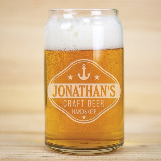 Hands Off Cool Anchor 16 oz. Can-Shaped Beer Glass (Front)