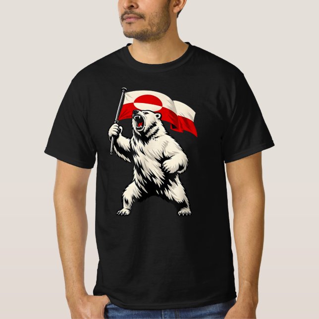 Hands Off Greenland Flag Bear Support Greenland  T-Shirt (Front)