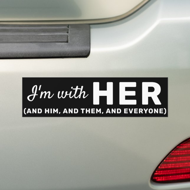 Hands Off I'm w/ Her Trans Rights American Glitter Bumper Sticker (On Car)