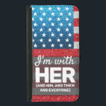 Hands Off I'm with Her LGBTQ American Flag Glitter Samsung Galaxy S5 Wallet Case<br><div class="desc">"I'm with her, and him, and them, and everyone." Patriotic red white and blue American flag uses digital glitter to show off pride. Thank you for supporting the Hands Off movement and standing in this fight for civil rights. Born out of frustration, resilience, and determination, people are standing up against...</div>