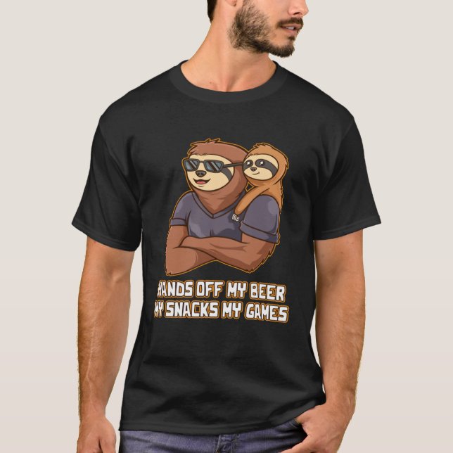 Hands Off My Beer Snacks and Games Fathers Day Gam T-Shirt (Front)