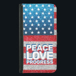 Hands Off Peace Love Progress America Flag Glitter Samsung Galaxy S5 Wallet Case<br><div class="desc">Peace, love, progress! Peacefully protest with this red, white and blue American flag with faux glitter FX. This phone case symbolizes the ongoing fight for civil rights and human dignity. The anti-Trump protests ignited a fire of collective resistance across the United States. This phone case not only speaks to this...</div>