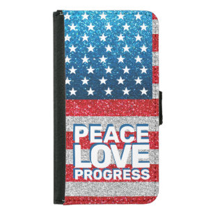 Hands Off Peace Love Progress America Flag Glitter Samsung Galaxy S5 Wallet Case
