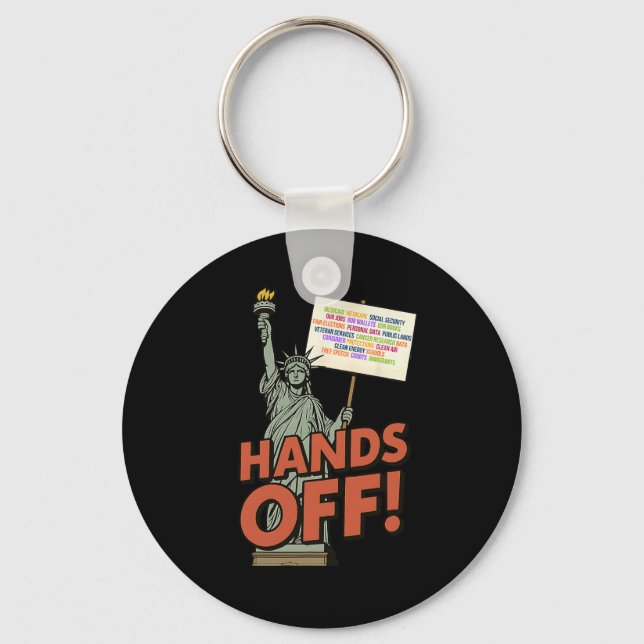 Hands Off Protest April 5th Anti Trump Statue Of L Keychain (Front)
