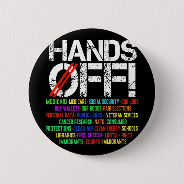 Hands Off Protest Social Security And Medicare Pro Button (Front)