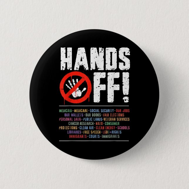 Hands Off Protest Social Security And Medicare Pro Button (Front)
