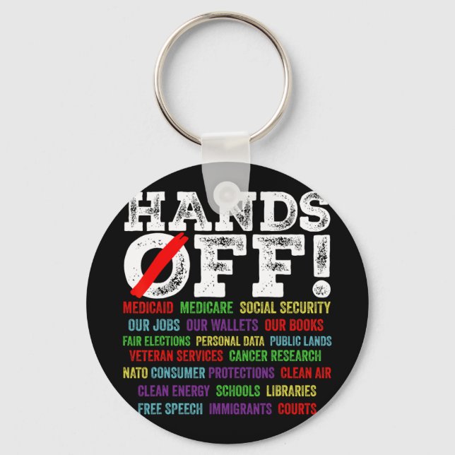 Hands Off Protest Social Security And Medicare Pro Keychain (Front)