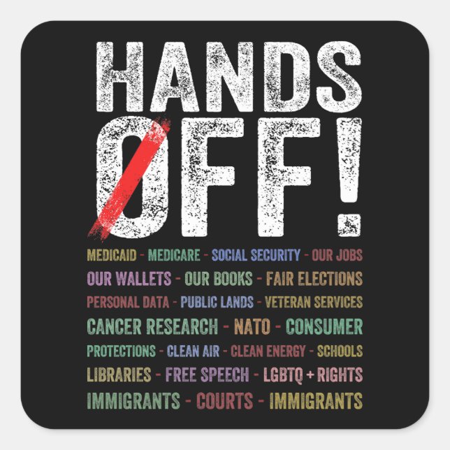 Hands Off Protest Square Sticker (Front)