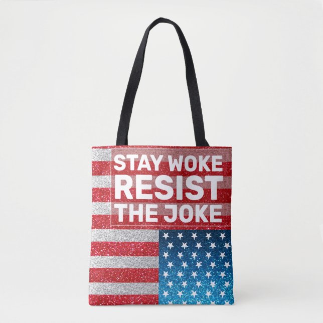 Hands Off Stay Woke Inverted Ensign Glitter  Tote Bag (Front)