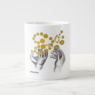 Hands outstretched for the future giant coffee mug