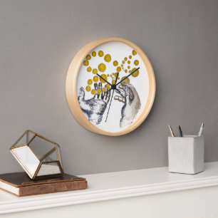 Hands Outstretched with Golden Globes Artist Clock