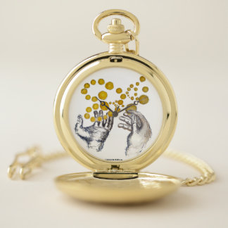 Hands Outstretched with Golden Globes Artist Clock Pocket Watch