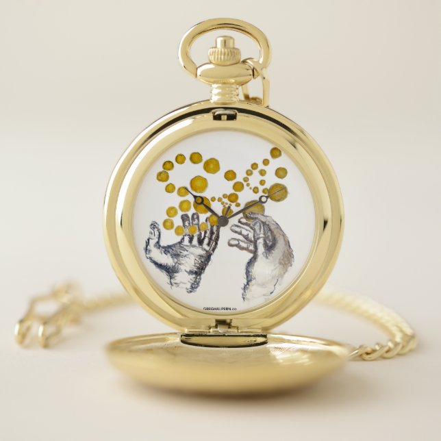 Hands Outstretched with Golden Globes Artist Clock Pocket Watch (Inside)