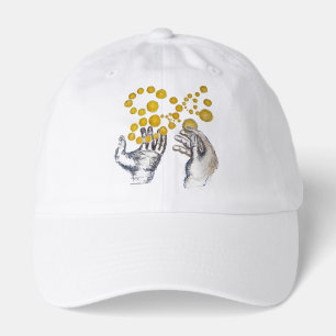 Hands Outstretched with Golden Globes Hat