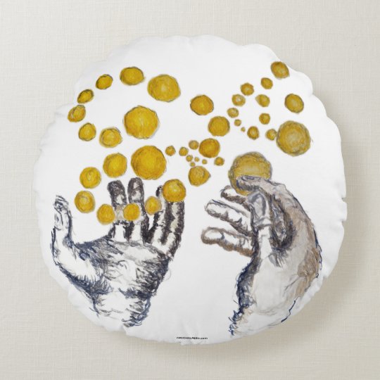 Golden Globes Hands Outstretched Round Pillow