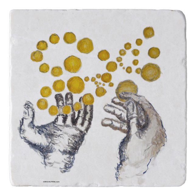 Hands Outstretched with Golden Globes Trivet (Front)