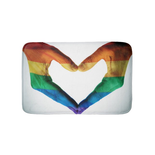 Hands Painted as a Rainbow Heart Bathroom Mat (Front)