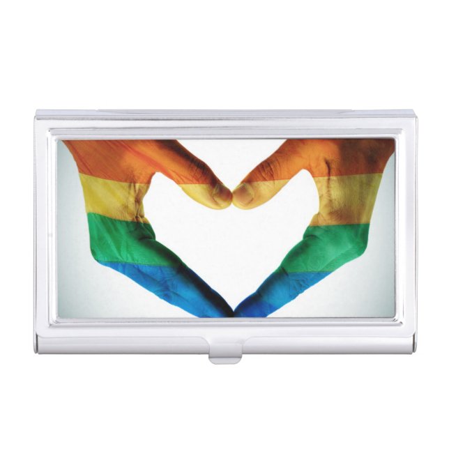 Hands Painted as a Rainbow Heart Case For Business Cards (Front)