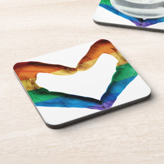 Hands Painted as a Rainbow Heart Drink Coaster (Left Side)