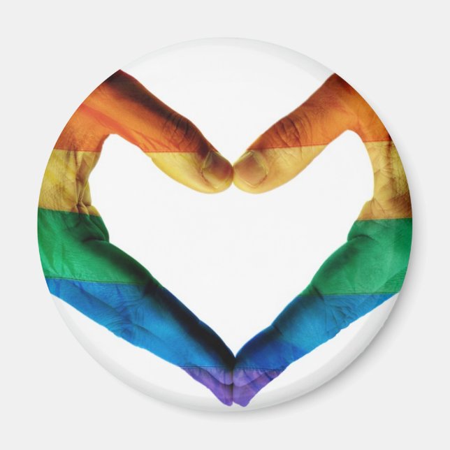 Hands Painted as a Rainbow Heart Magnet (Front)