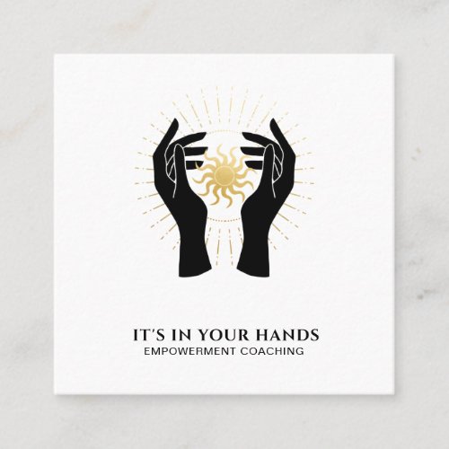  Hands Sun Rays Black Gold Cosmic Energy Square Business Card